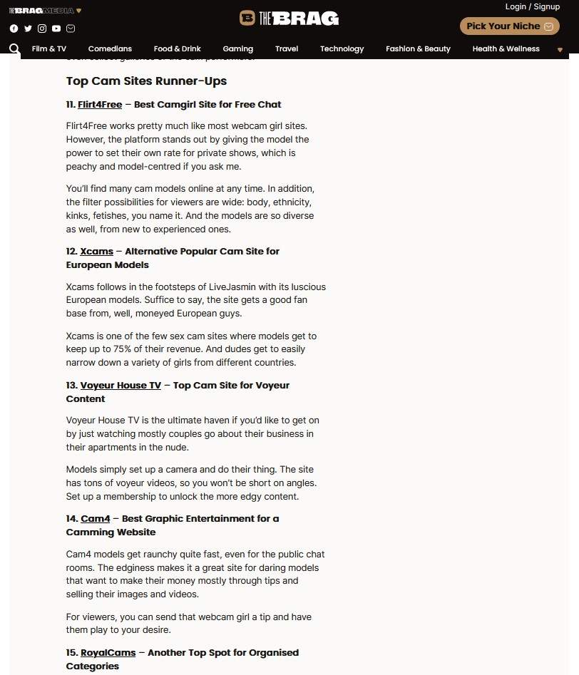 screenshot of the false best cam sites ranking list by thebrag